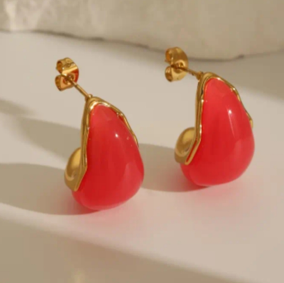 Jewelry - 🟡Pink Teardrop Earrings with 18K Gold Plated Stainless Steel
